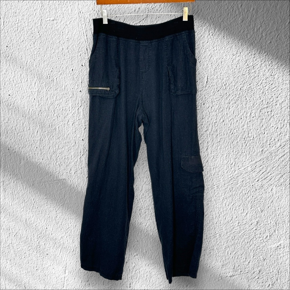 Soft Surroundings Pull On Size Medium Black Linen Rayon Blend Straight Leg Pants
